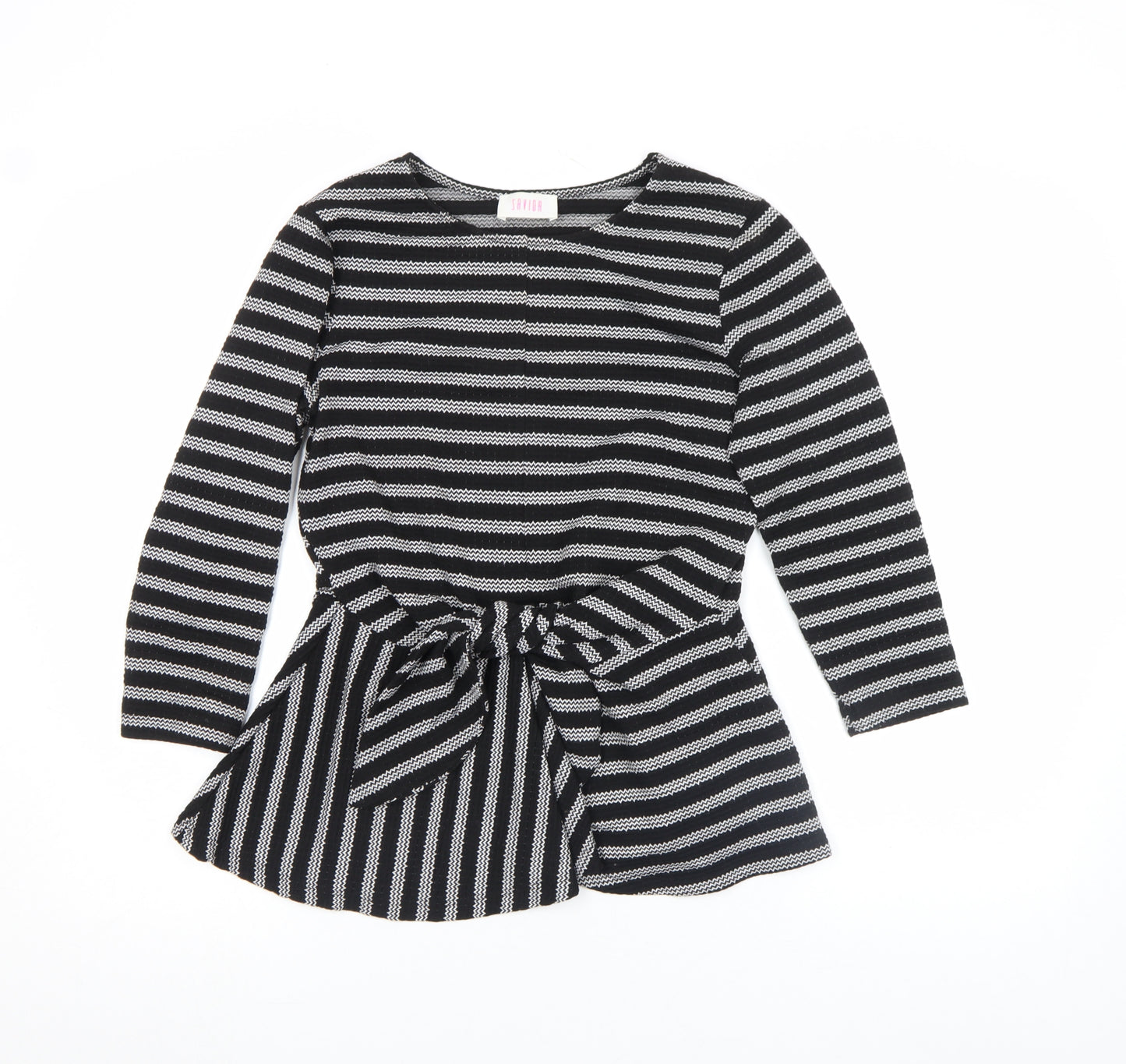 Savida Women’s Black Striped Bow Tunic Blouse XS Long Sleeve