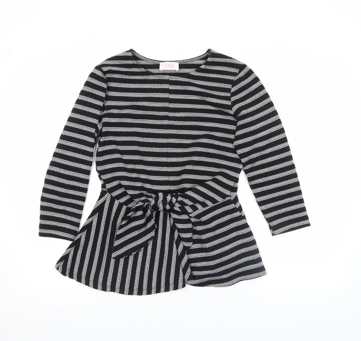 Savida Women’s Black Striped Bow Tunic Blouse XS Long Sleeve