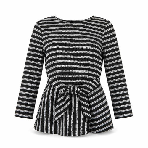 Savida Women’s Black Striped Bow Tunic Blouse XS Long Sleeve