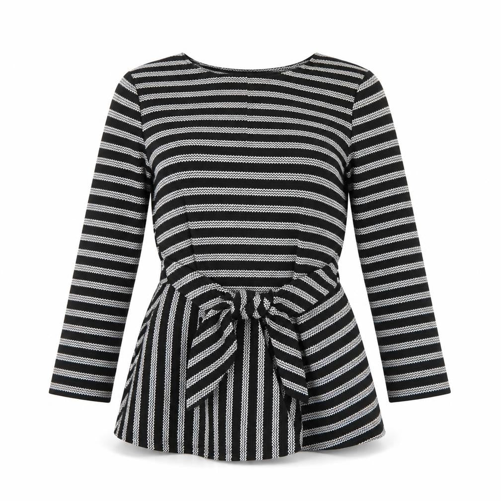 Savida Women’s Black Striped Bow Tunic Blouse XS Long Sleeve