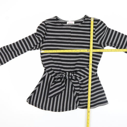 Savida Women’s Black Striped Bow Tunic Blouse XS Long Sleeve