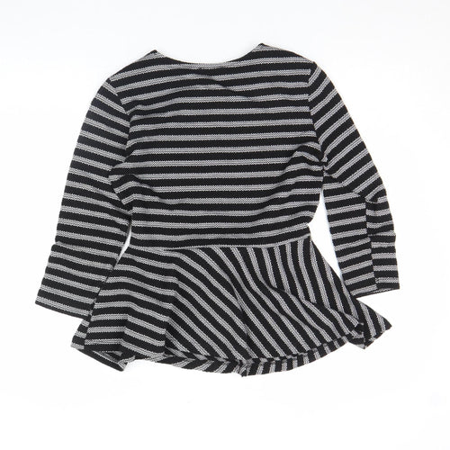 Savida Women’s Black Striped Bow Tunic Blouse XS Long Sleeve