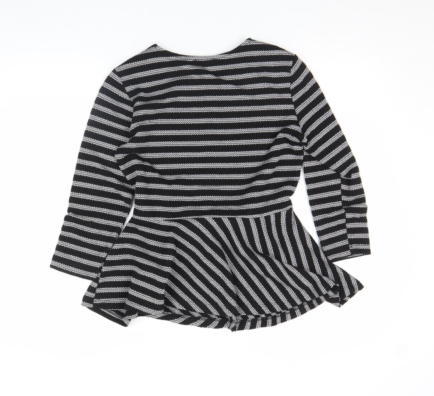 Savida Women’s Black Striped Bow Tunic Blouse XS Long Sleeve