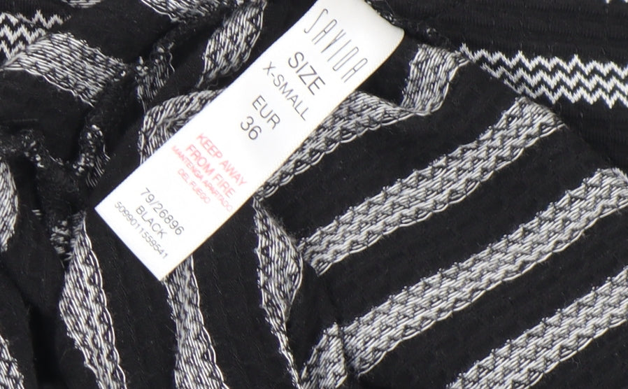 Savida Women’s Black Striped Bow Tunic Blouse XS Long Sleeve
