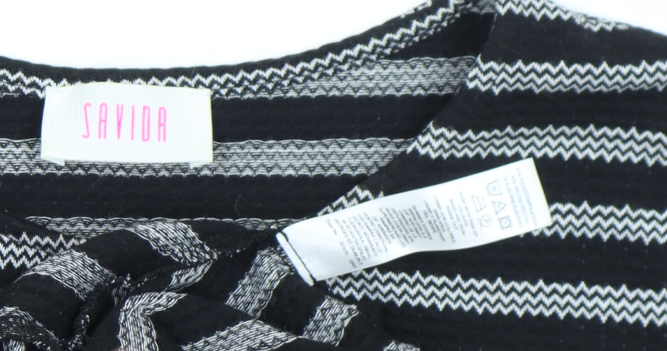 Savida Women’s Black Striped Bow Tunic Blouse XS Long Sleeve