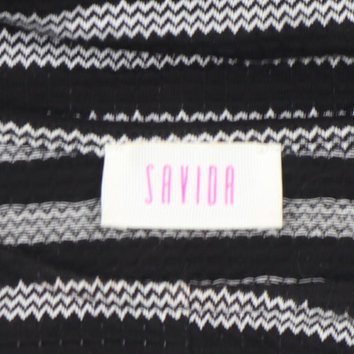 Savida Women’s Black Striped Bow Tunic Blouse XS Long Sleeve