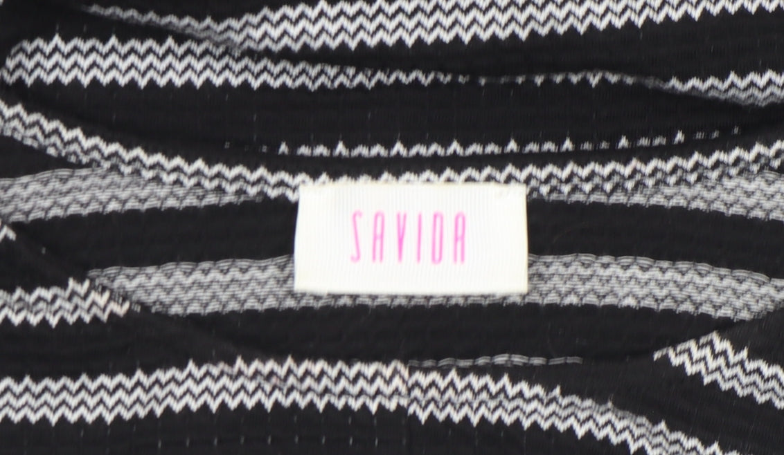 Savida Women’s Black Striped Bow Tunic Blouse XS Long Sleeve