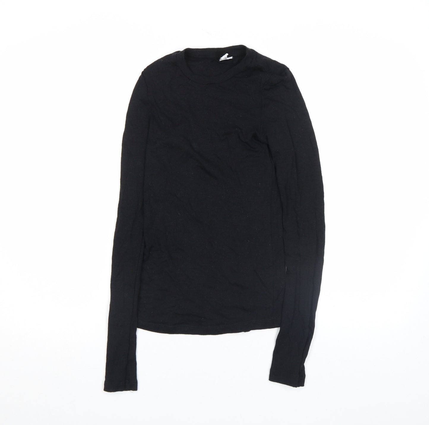 & Other Stories Women's Black XS Slim Long Sleeve Basic Cotton T-Shirt