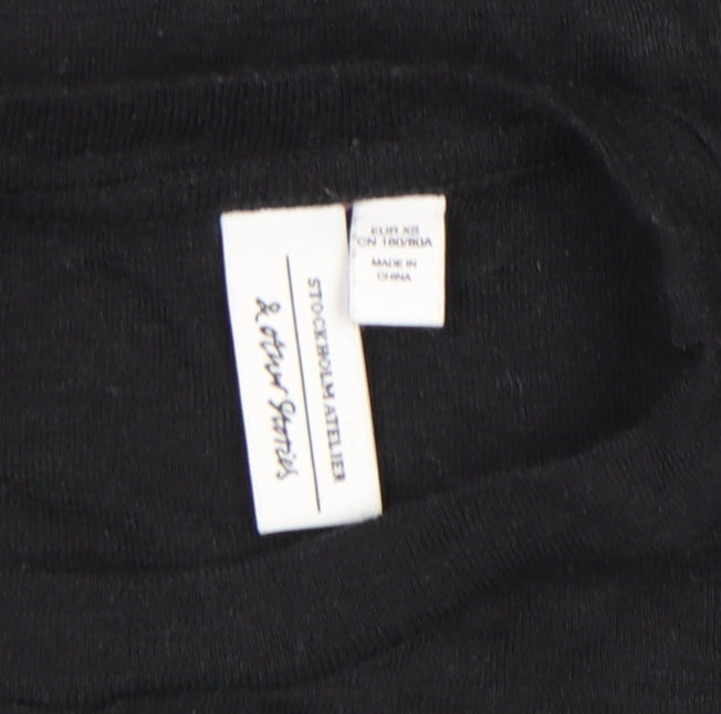 & Other Stories Women's Black XS Slim Long Sleeve Basic Cotton T-Shirt