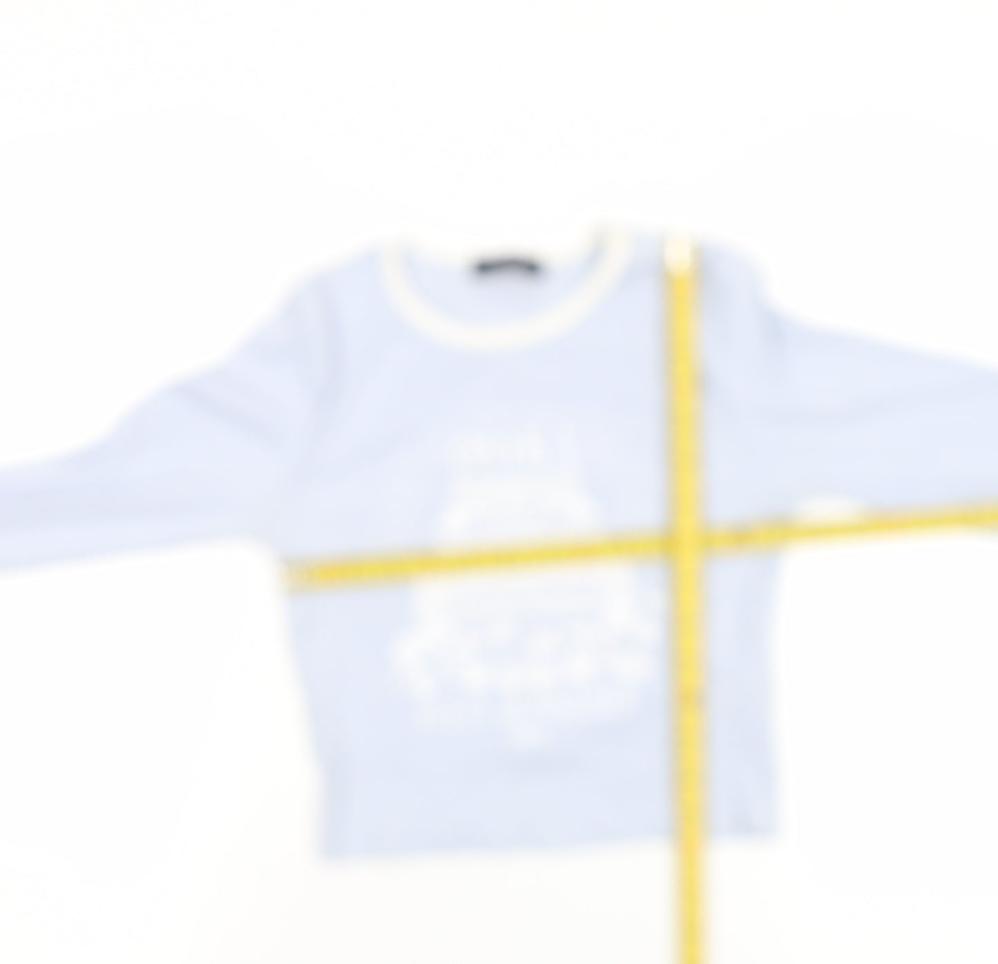 Bershka Womens Blue Cropped Long Sleeve Printed Cotton T-Shirt Size M