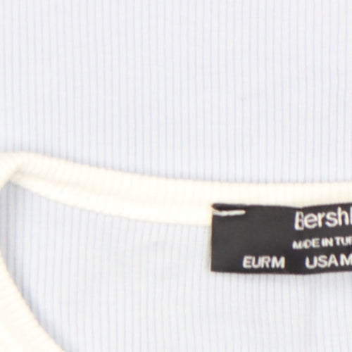 Bershka Womens Blue Cropped Long Sleeve Printed Cotton T-Shirt Size M