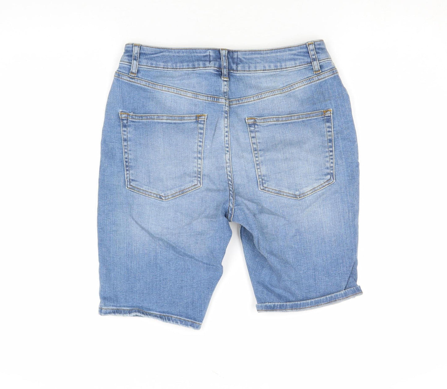 ASOS DESIGN Men’s Blue Light Wash Distressed Denim Bermuda Shorts L