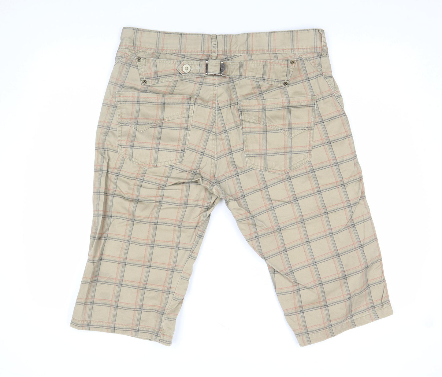 Blend Men Beige Checked Cargo Shorts L Cotton Casual