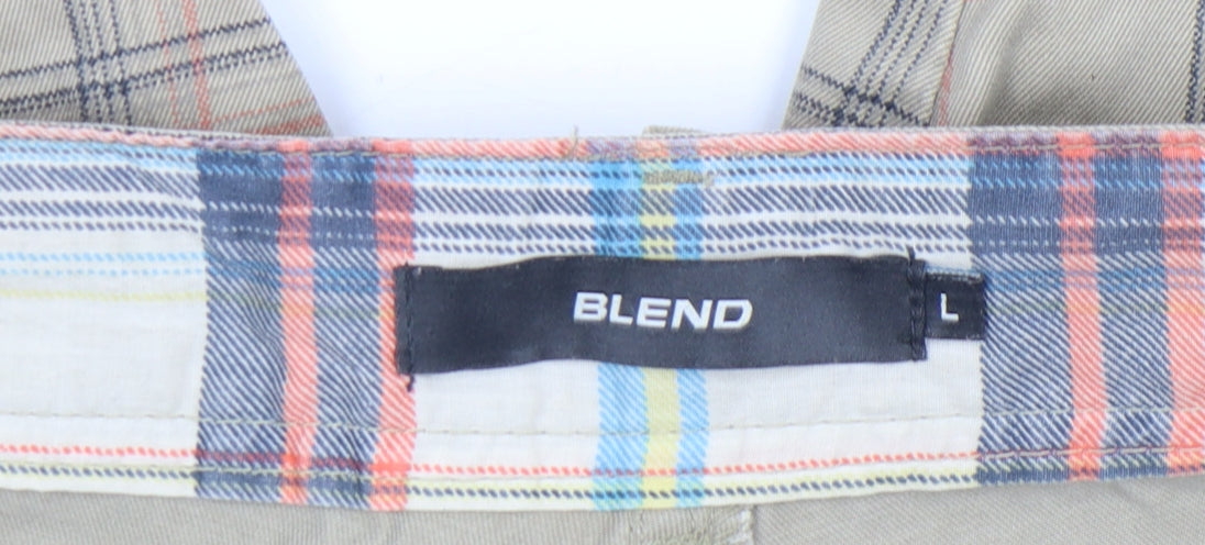 Blend Men Beige Checked Cargo Shorts L Cotton Casual