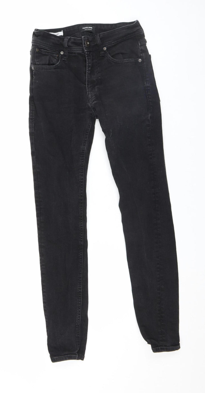 Jack & Jones Mens Black Skinny Liam Jeans 28W 30L Slim Fit Denim