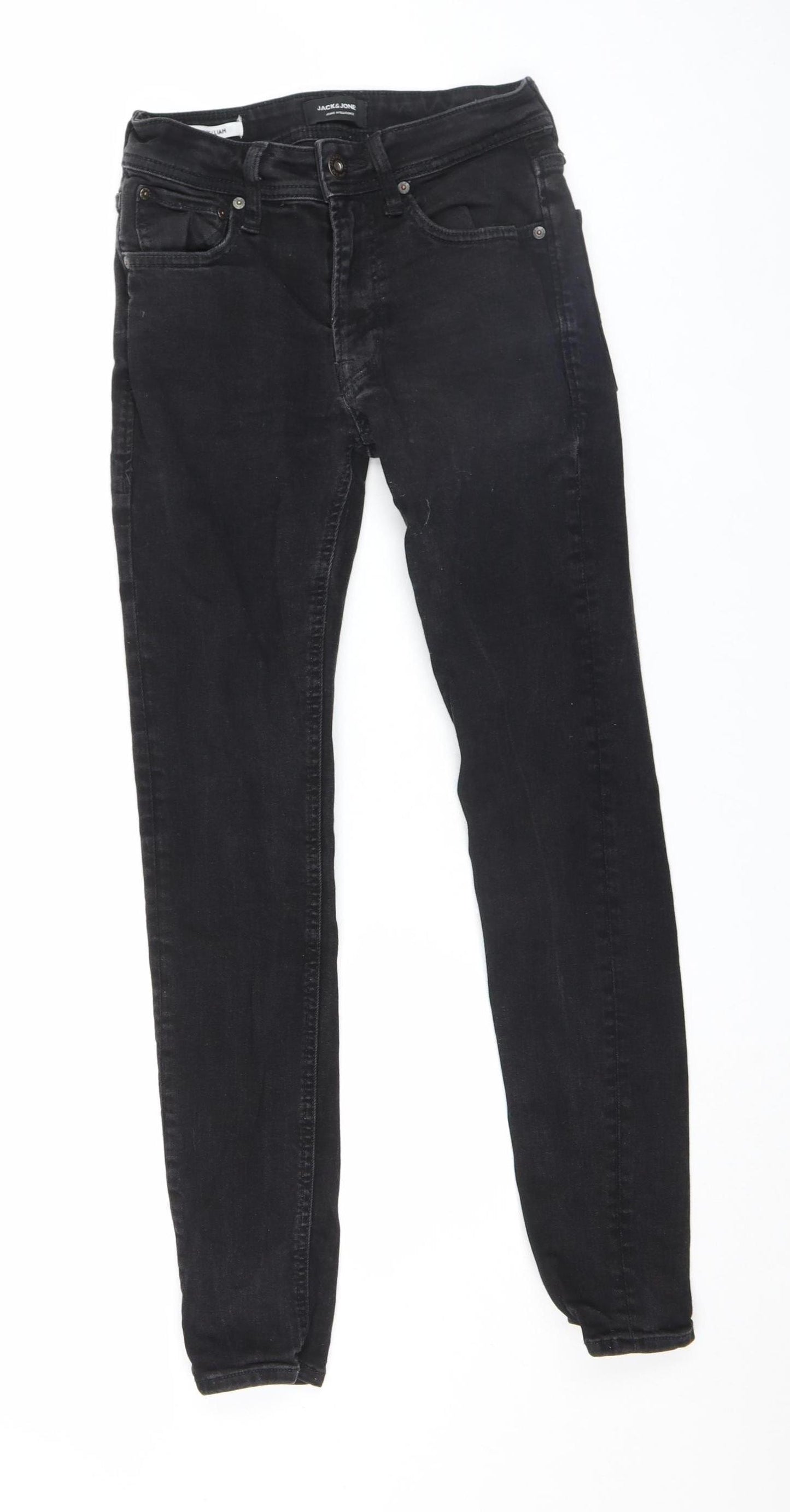 Jack & Jones Mens Black Skinny Liam Jeans 28W 30L Slim Fit Denim