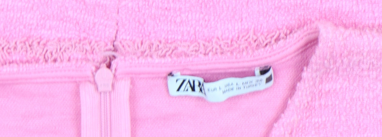 Zara Women Pink Sleeveless Shift Dress Size L Short Knit Zip Back