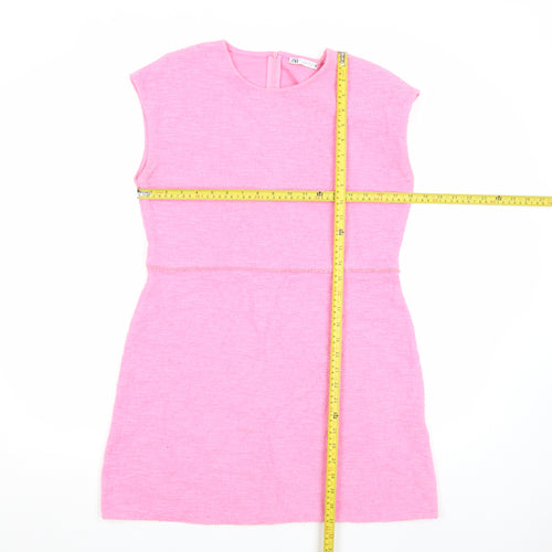 Zara Women Pink Sleeveless Shift Dress Size L Short Knit Zip Back