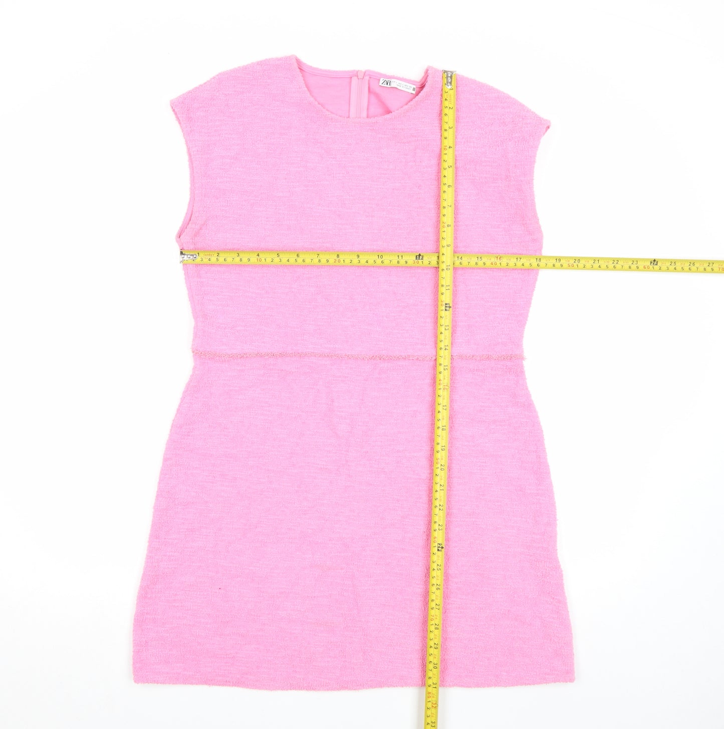 Zara Women Pink Sleeveless Shift Dress Size L Short Knit Zip Back