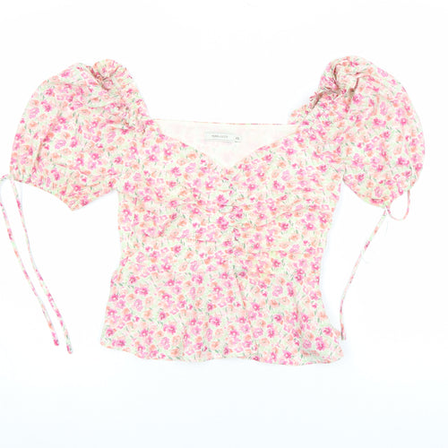 Vera & Lucy Womens Multicoloured Floral Puff Sleeve Cropped Blouse XS