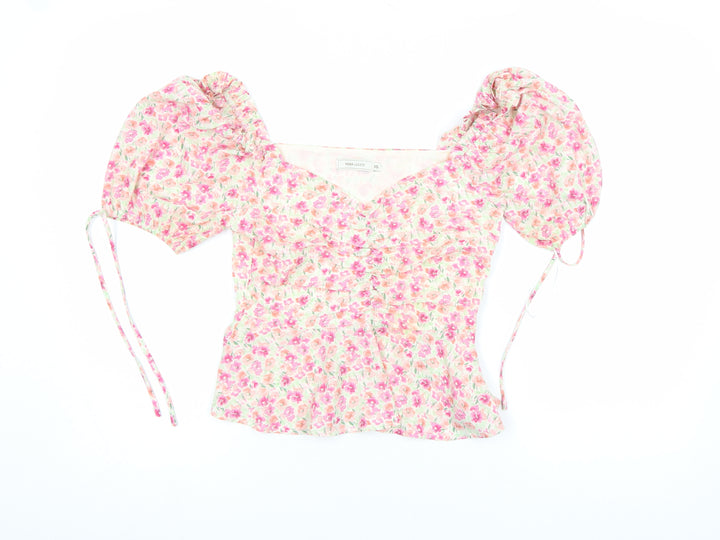 Vera & Lucy Womens Multicoloured Floral Puff Sleeve Cropped Blouse XS