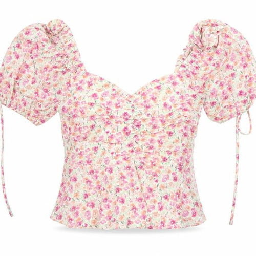 Vera & Lucy Womens Multicoloured Floral Puff Sleeve Cropped Blouse XS