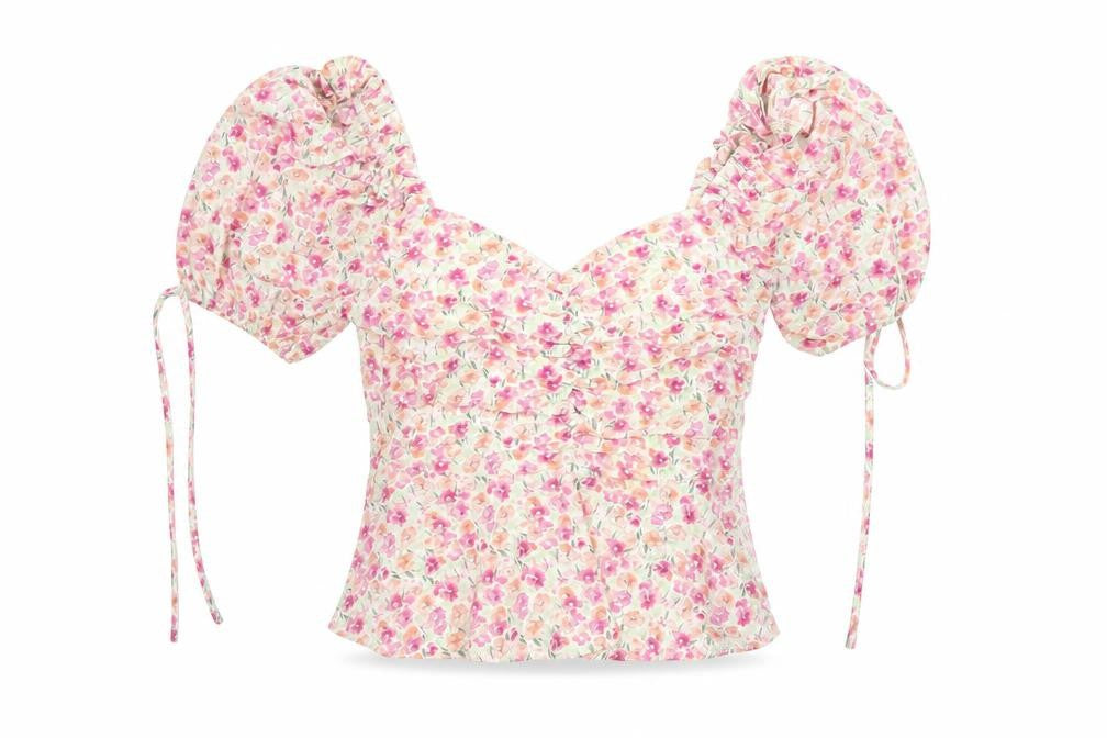 Vera & Lucy Womens Multicoloured Floral Puff Sleeve Cropped Blouse XS