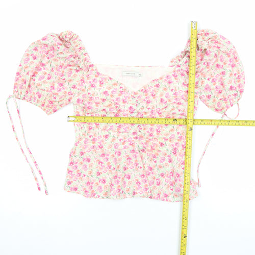 Vera & Lucy Womens Multicoloured Floral Puff Sleeve Cropped Blouse XS