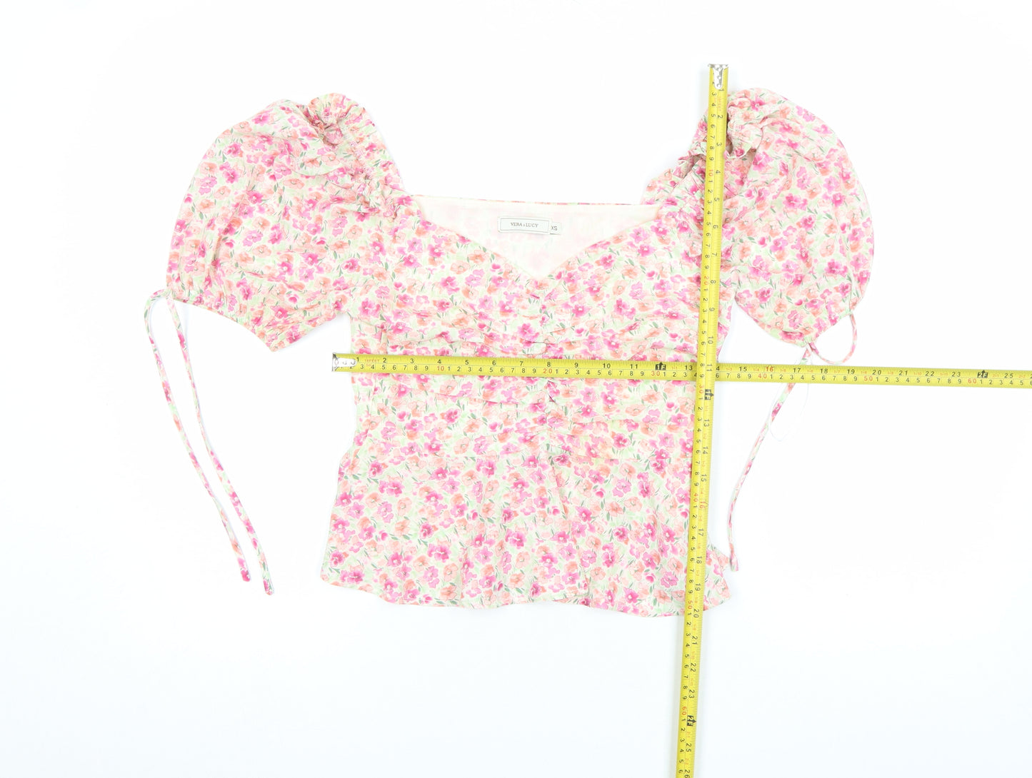 Vera & Lucy Womens Multicoloured Floral Puff Sleeve Cropped Blouse XS