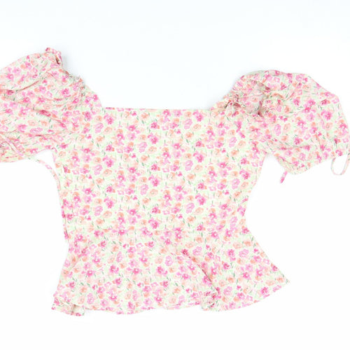Vera & Lucy Womens Multicoloured Floral Puff Sleeve Cropped Blouse XS