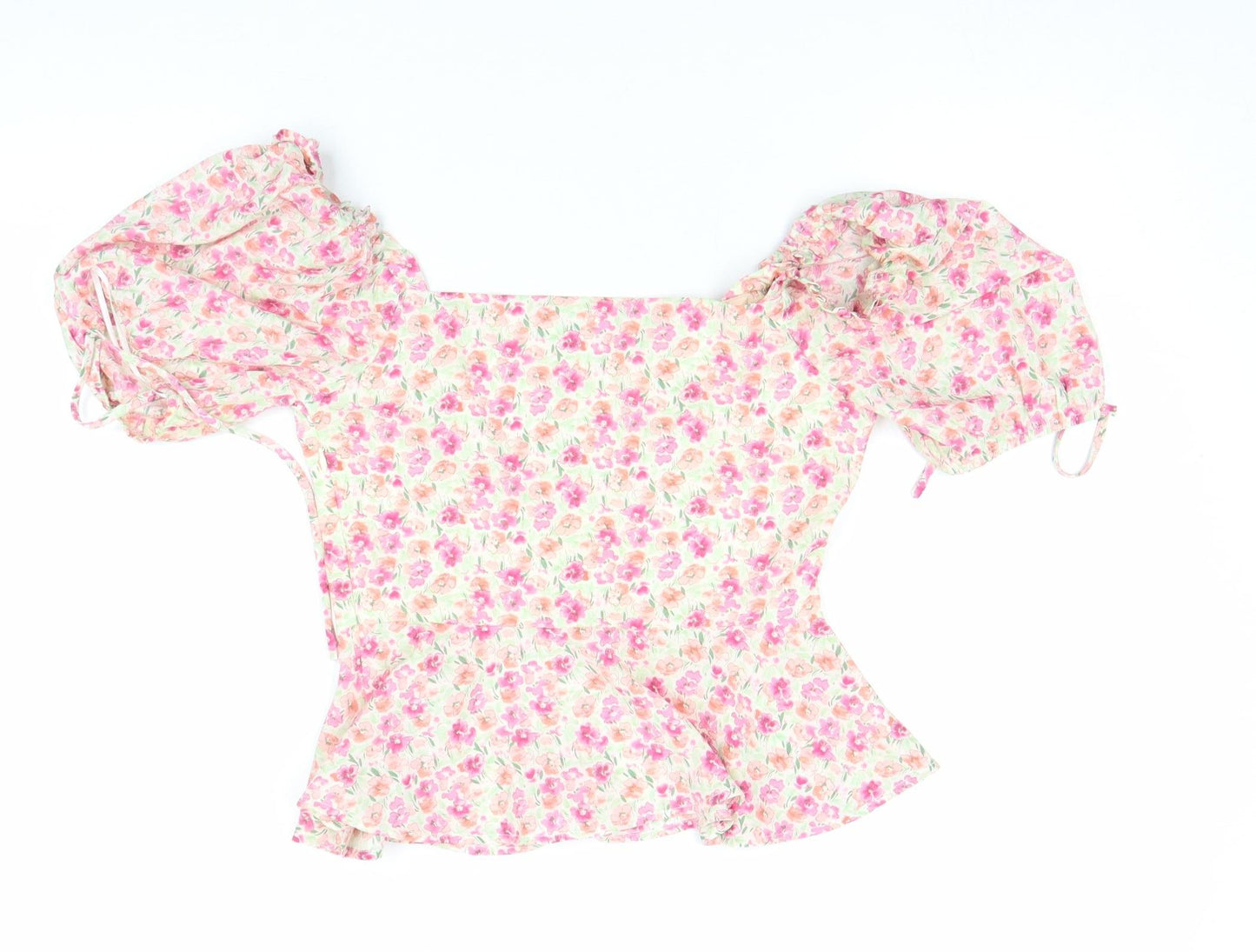 Vera & Lucy Womens Multicoloured Floral Puff Sleeve Cropped Blouse XS