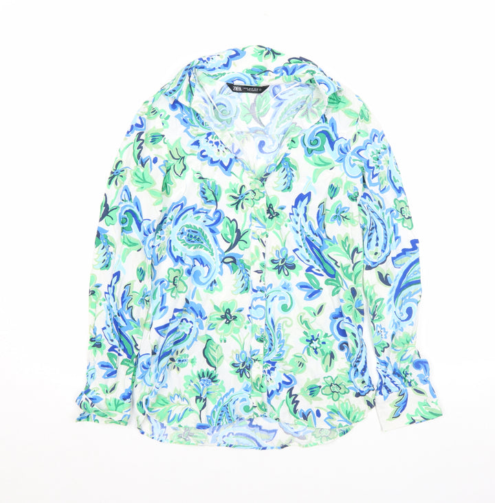 Zara Womens Multicoloured Paisley Viscose Button-Up Shirt XS
