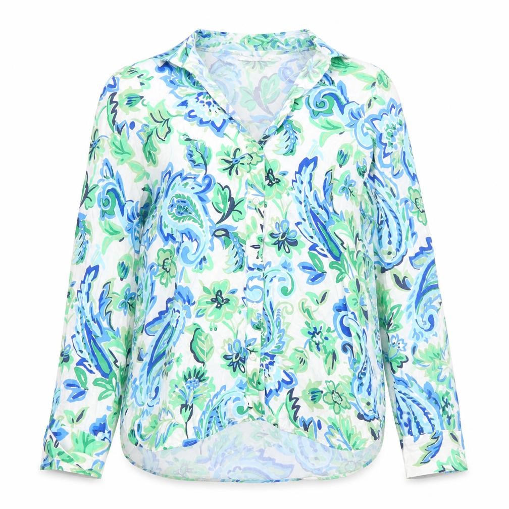 Front view of Zara women’s multicoloured paisley viscose button-up shirt xs