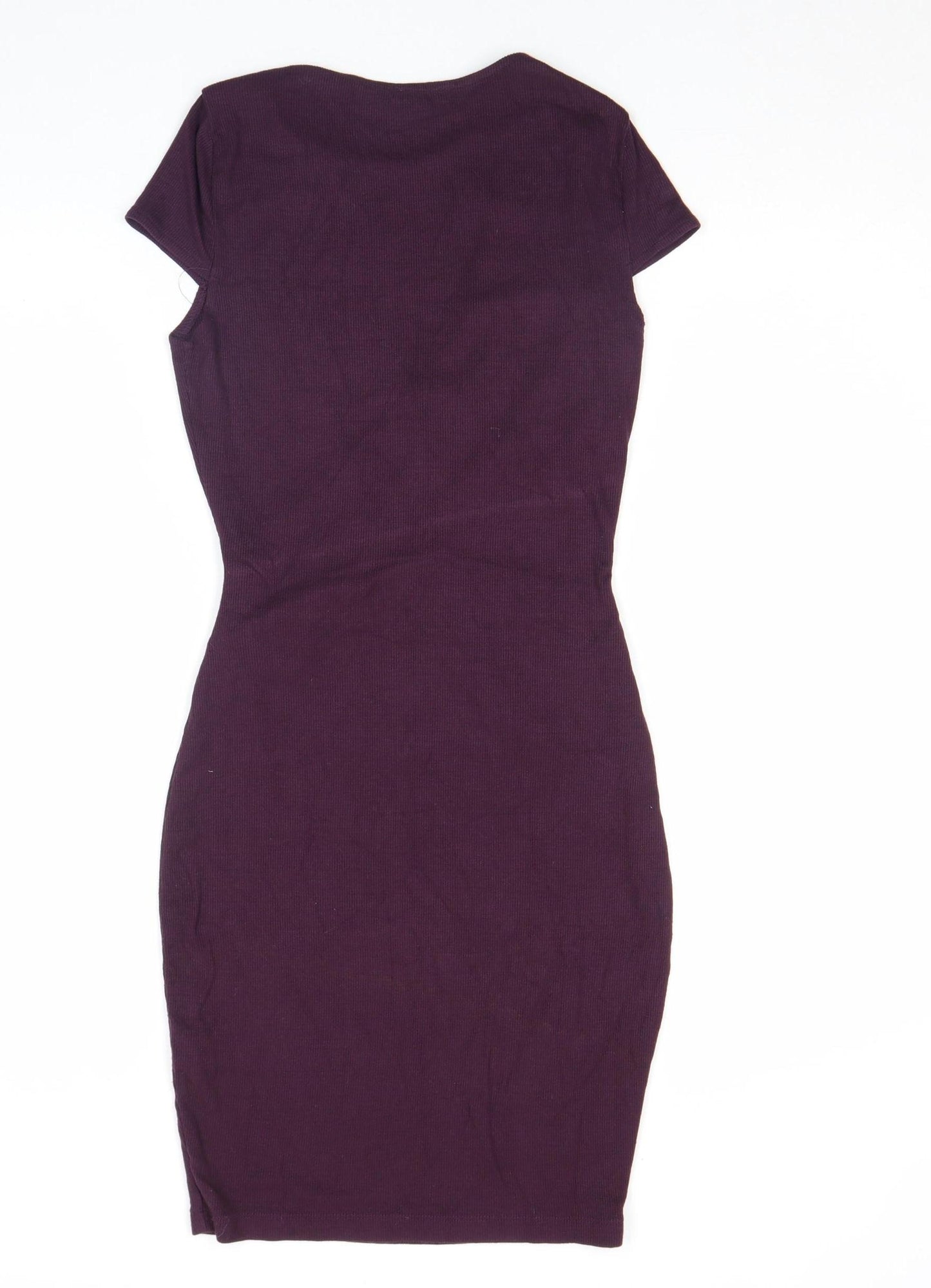 River Island Women Purple Size 8 Bodycon Ruched Short Sleeve Dress