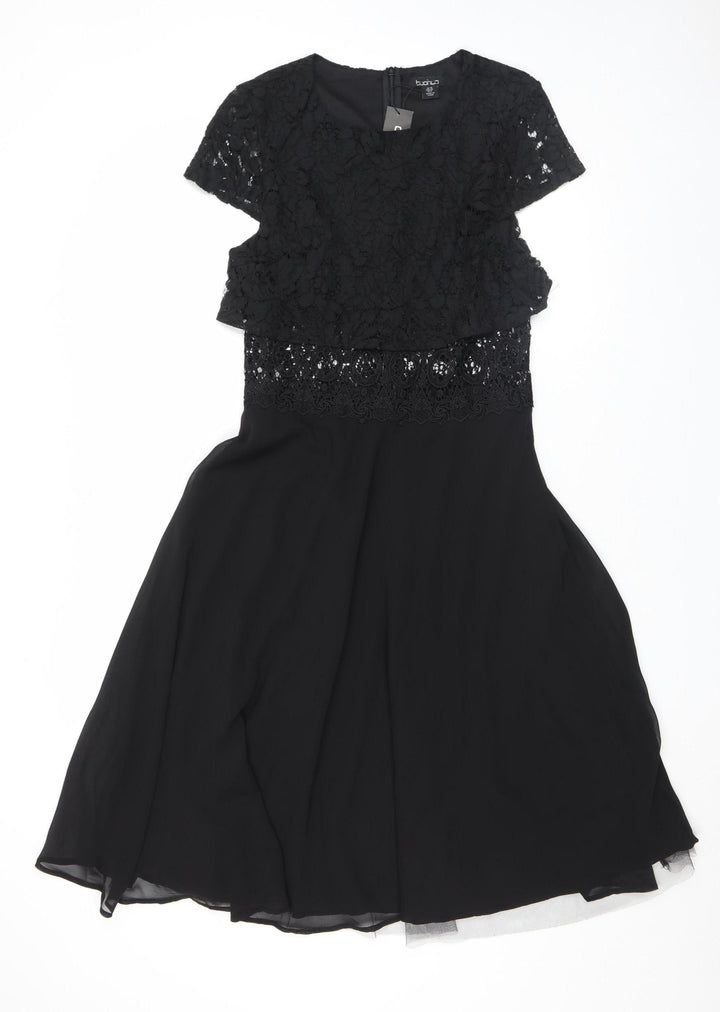 Boohoo Women's Black Lace Fit & Flare Dress Size 10