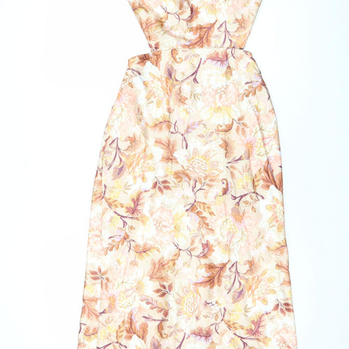 F&P Women's Beige Floral Strappy Midi Slip Dress Size S
