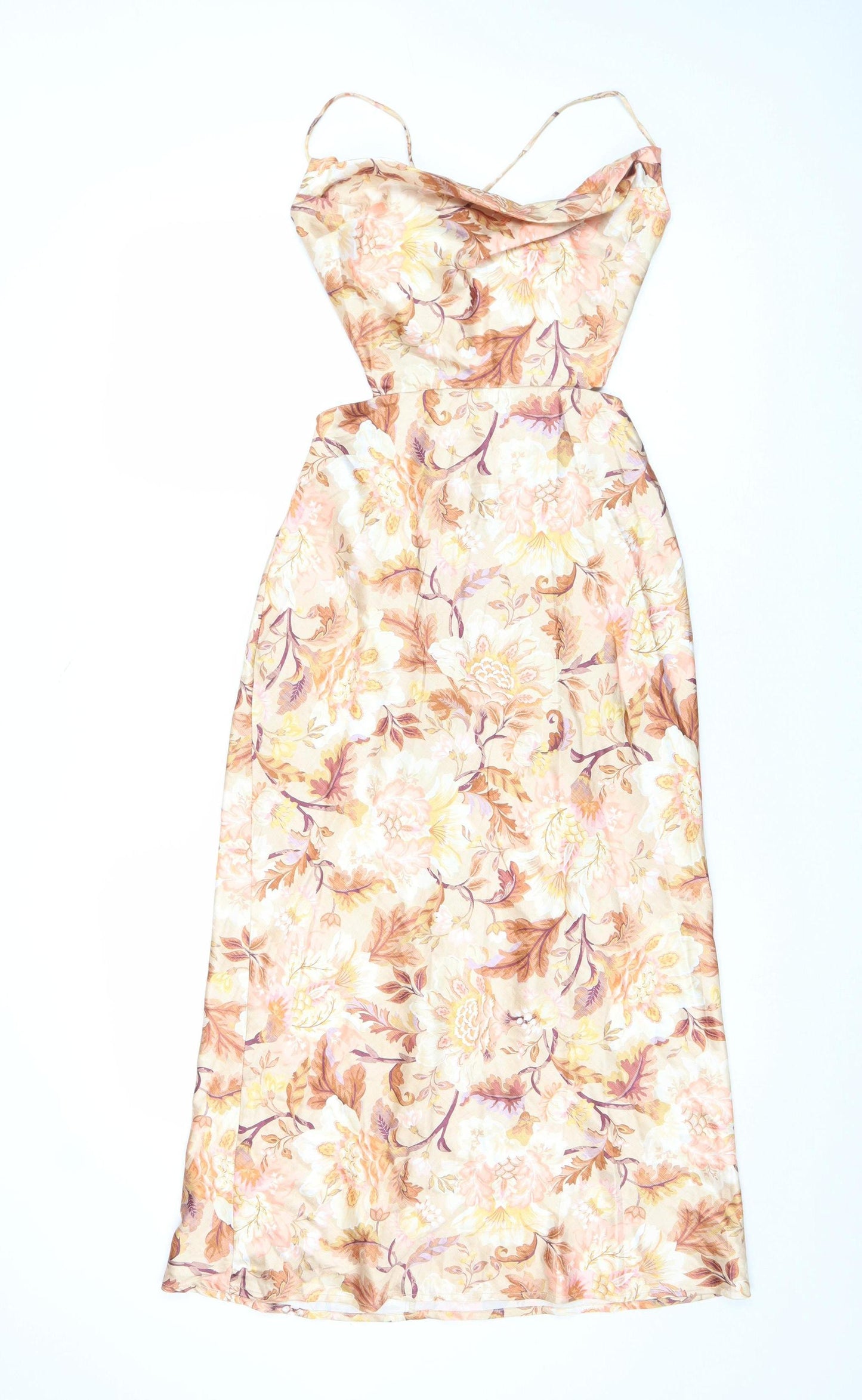 F&P Women's Beige Floral Strappy Midi Slip Dress Size S