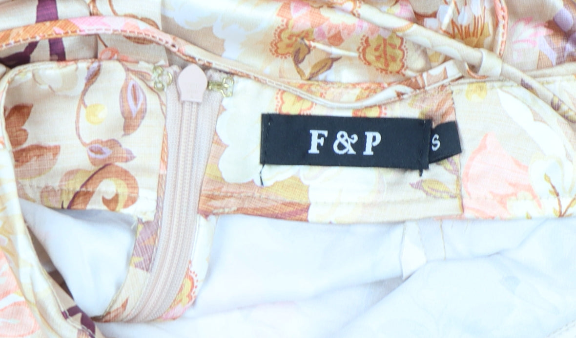 F&P Women's Beige Floral Strappy Midi Slip Dress Size S
