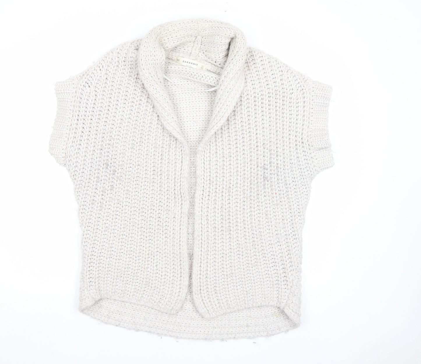 ZARA Women Ivory Chunky-Knit Short Sleeve Open Cardigan M