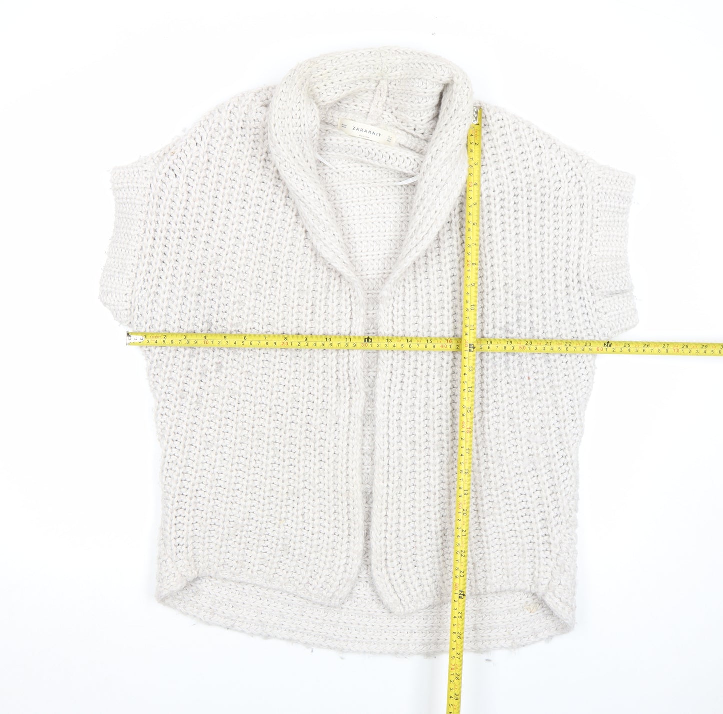 ZARA Women Ivory Chunky-Knit Short Sleeve Open Cardigan M