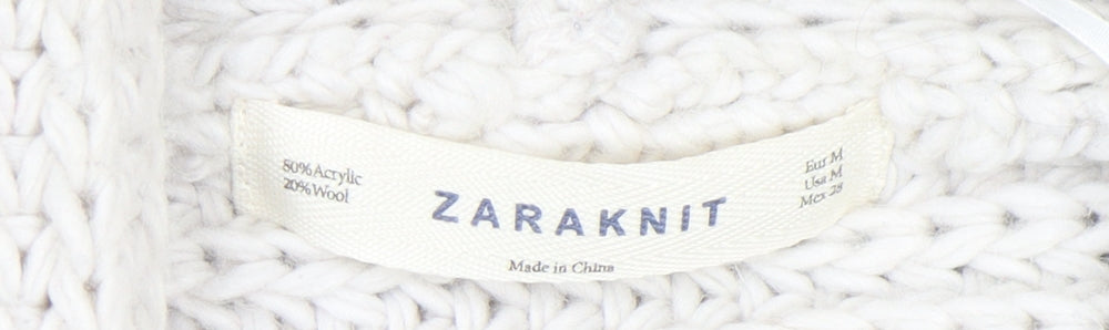 ZARA Women Ivory Chunky-Knit Short Sleeve Open Cardigan M