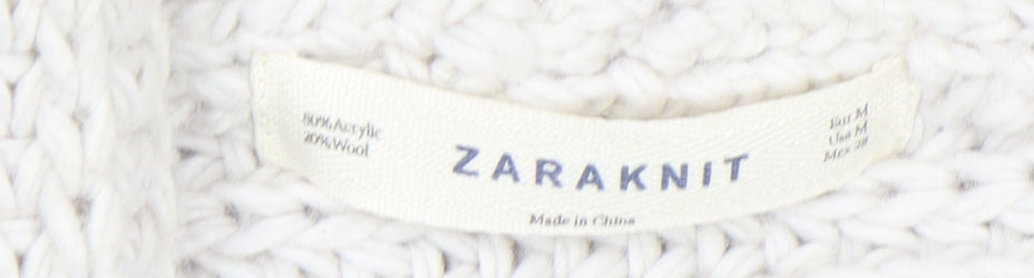 ZARA Women Ivory Chunky-Knit Short Sleeve Open Cardigan M