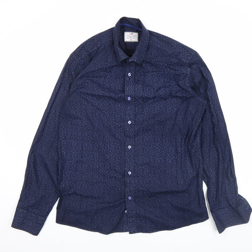 Viadi Polo Men's Navy Blue Slim Fit Long Sleeve Button-Up Shirt XL