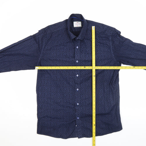 Viadi Polo Men's Navy Blue Slim Fit Long Sleeve Button-Up Shirt XL