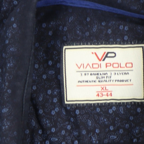 Viadi Polo Men's Navy Blue Slim Fit Long Sleeve Button-Up Shirt XL