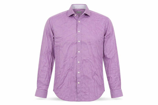 Front view of Jaeger Men's Purple Slim Fit Long Sleeve Cotton Button-Up Shirt, size 16