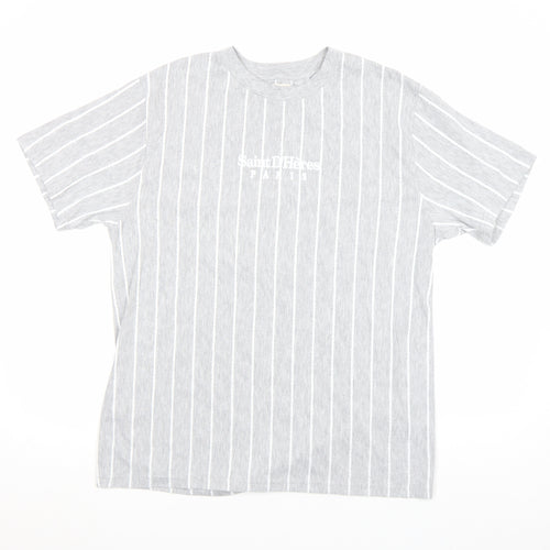 River Island Men’s Grey Striped Crew Neck T-Shirt Size L