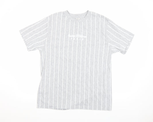 River Island Men’s Grey Striped Crew Neck T-Shirt Size L