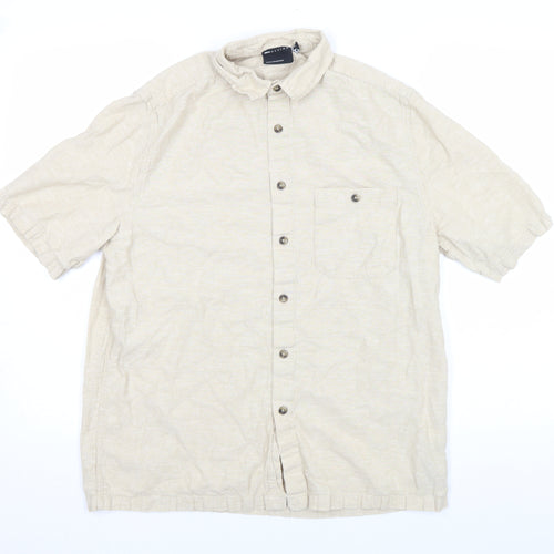 Soso Beige Short Sleeve Button-Up Linen Blend Men's Casual Shirt Size S