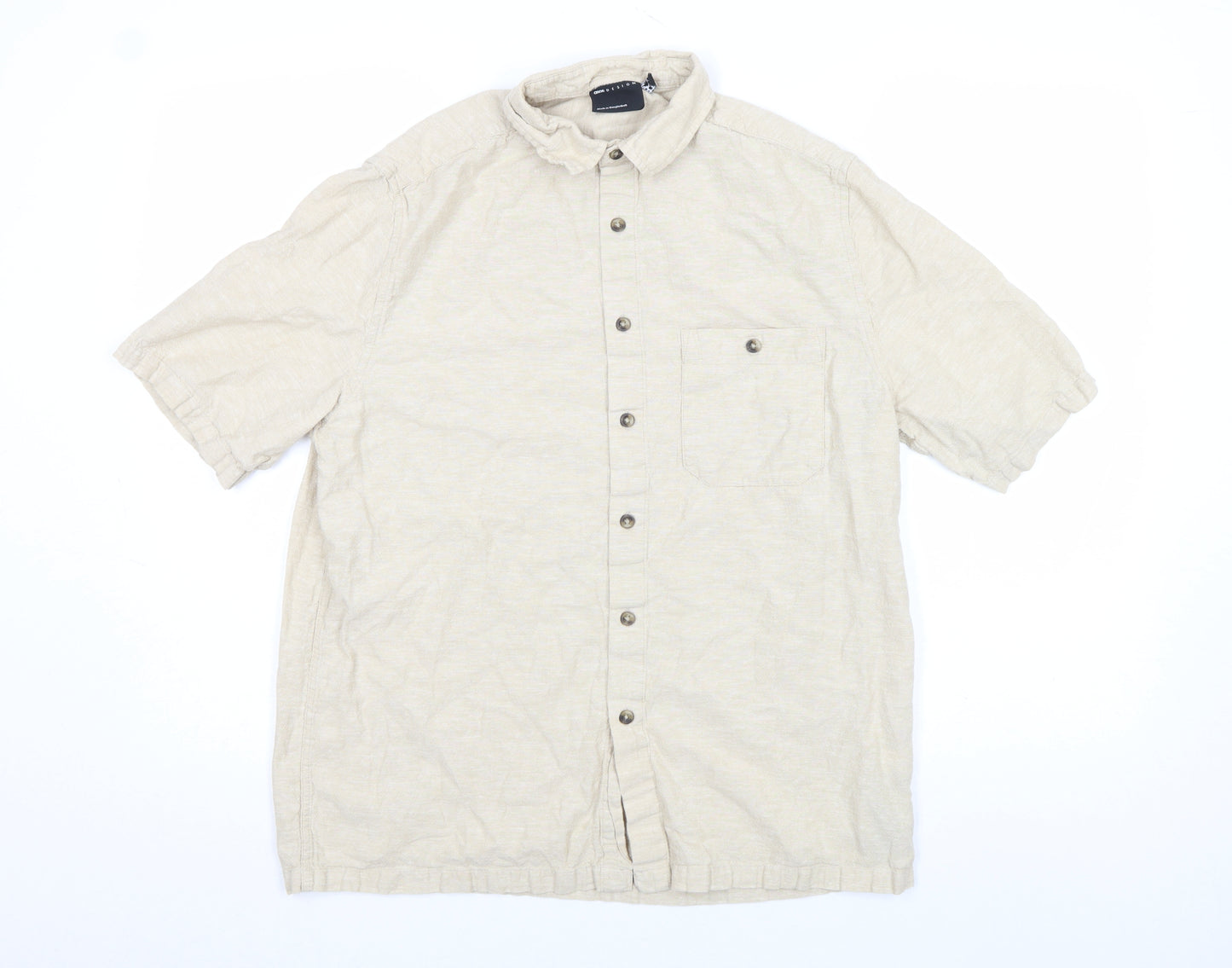 Soso Beige Short Sleeve Button-Up Linen Blend Men's Casual Shirt Size S